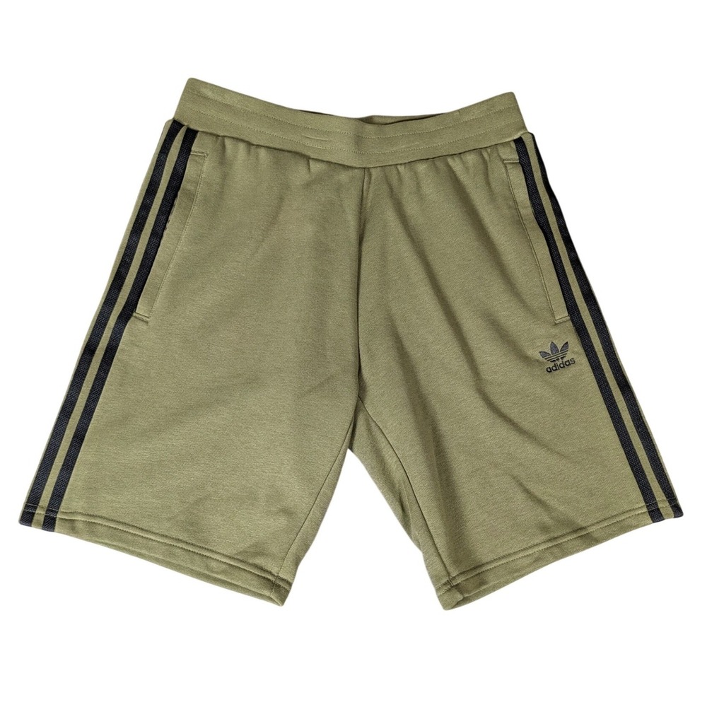 Adidas Originals Kids Olive Green 3-Stripe Trefoil Fleece Athletic Shorts NEW